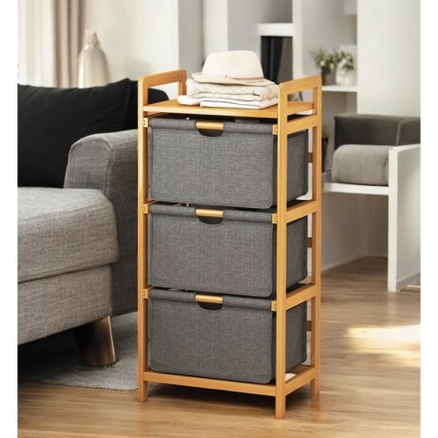 Bambusowy regał, szafka z materiałowymi szufladami SZ43