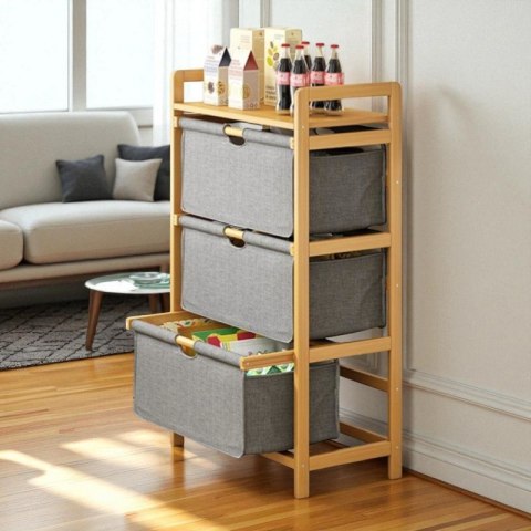 Bambusowy regał, szafka z materiałowymi szufladami SZ43