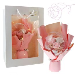 Bukiet zapachowych kwiatów mydlanych w torebce na prezent, kula, świecące LED - BUK14R