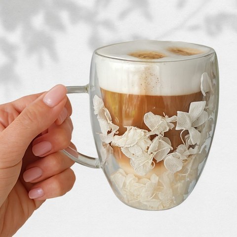 Szklanka termiczna z białymi kwiatami w środku, hortensje 300ml 1szt - SZK185