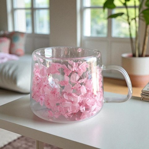 Szklanka termiczna z hortensją w środku jasny róż 180 ml 1szt SZK74