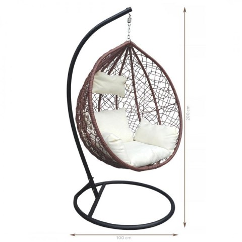 Fotel wiszący, huśtawka kokon brązowy z jasnymi poduszkami KR23BR