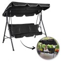 Huśtawka ogrodowa 3-osobowa z baldachimem i 2 poduszkami, czarna HO01CZ