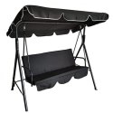 Huśtawka ogrodowa 3-osobowa z baldachimem i 2 poduszkami, czarna HO01CZ