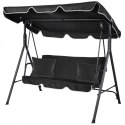 Huśtawka ogrodowa 3-osobowa z baldachimem i 2 poduszkami, czarna HO01CZ