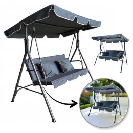 Huśtawka ogrodowa 3-osobowa z baldachimem i 2 poduszkami, grafitowa HO01