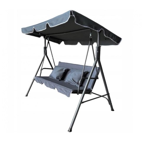 Huśtawka ogrodowa 3-osobowa z baldachimem i 2 poduszkami, grafitowa HO01