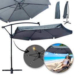 Parasol ogrodowy z oświetleniem SOLAR LED, wysięgnik i falbanka, grafitowy 3,5 m. OGP11SZ