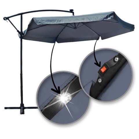 Parasol ogrodowy z oświetleniem SOLAR LED, wysięgnik i falbanka, grafitowy 3,5 m. OGP11SZ