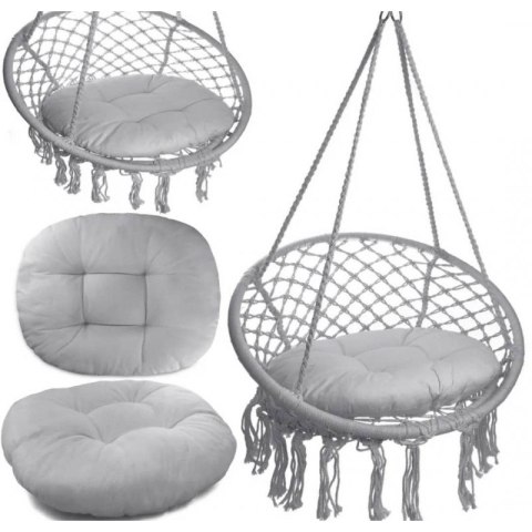 Fotel wiszący bocianie gniazdo hamak BOHO, huśtawka z poduszką Szara KR33SZ