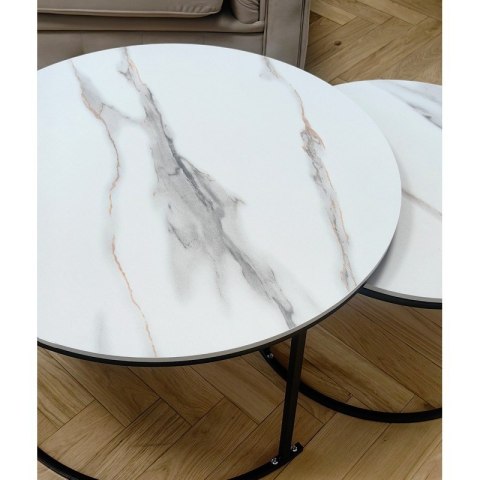 Zestaw okrągłych stolików kawowych 2w1 biały marmur 60 i 80 cm STL14