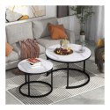 Zestaw okrągłych stolików kawowych 2w1 biały marmur 60 i 80 cm STL14