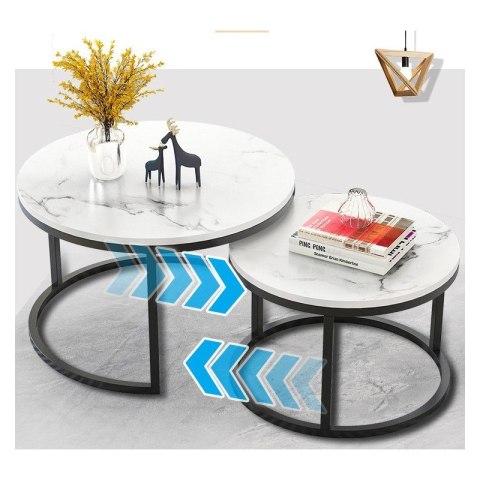 Zestaw okrągłych stolików kawowych 2w1 biały marmur 60 i 80 cm STL14