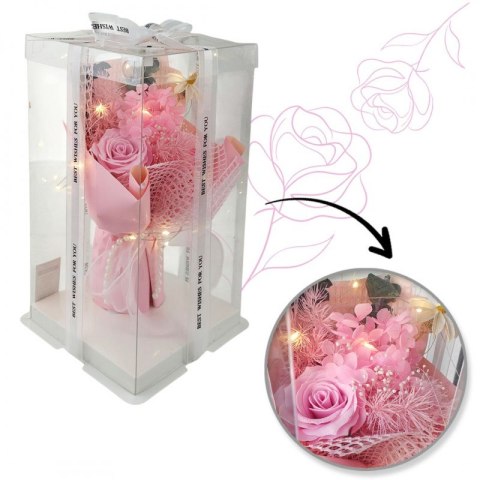 Bukiet zapachowych kwiatów mydlanych w pudełku na prezent, świecące LED BUK19