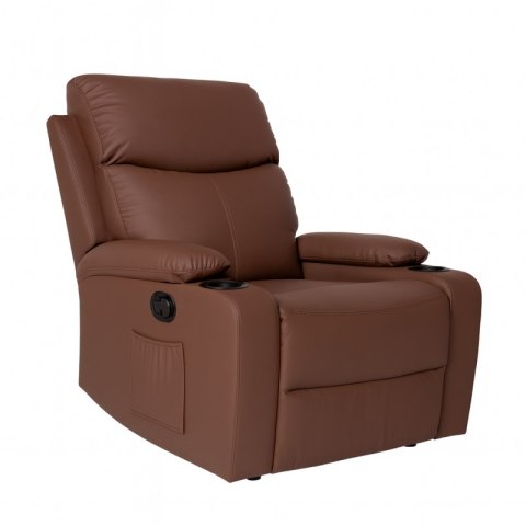 Fotel, sofa rozkładana jednoosobowa VERO z uchwytem na napój, ekoskóra brąz SOF01BR