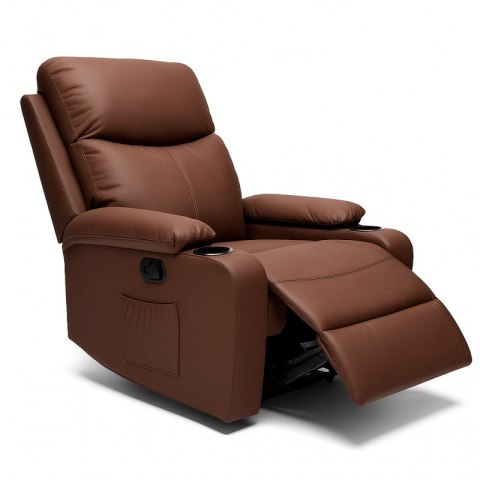 Fotel, sofa rozkładana jednoosobowa VERO z uchwytem na napój, ekoskóra brąz SOF01BR