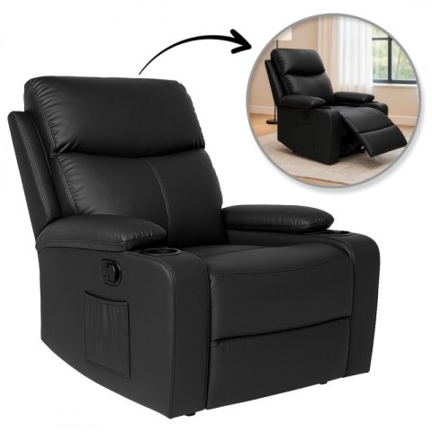 Fotel, sofa rozkładana jednoosobowa VERO z uchwytem na napój, ekoskóra czarna SOF01CZ