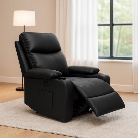 Fotel, sofa rozkładana jednoosobowa VERO z uchwytem na napój, ekoskóra czarna SOF01CZ