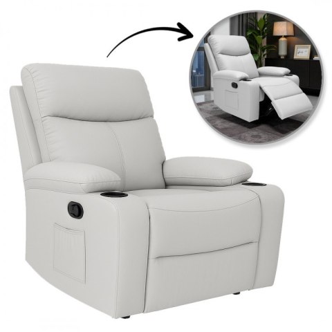 Fotel, sofa rozkładana jednoosobowa VERO z uchwytem na napój, ekoskóra szary SOF01SZ