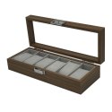 Szkatułka na 6 zegarków, etui, organizer zamykany ze szkłem 31x12x7,5cm PDMDF04