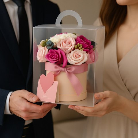 Flower box, bukiet zapachowych kwiatów mydlanych w pudełku 16х16x23cm BUK23