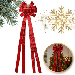 Duża czerwona kokarda XL ozdoba świąteczna na drzwi, choinkę welur 33 x 120cm WOZ44