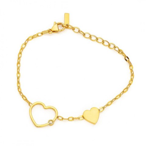 Bransoletka na rękę stal chirurgiczna pozłacana 14k złotem SERCA z cyrkonia BST1546