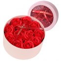 Bukiet zapachowych kwiatów mydlanych w ozdobnym pudełku, czerwone róże BUK26CZE