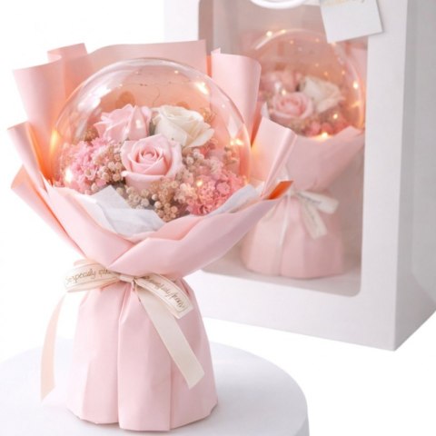 Bukiet zapachowych kwiatów mydlanych w torebce na prezent, kula, świecące LED - BUK14R