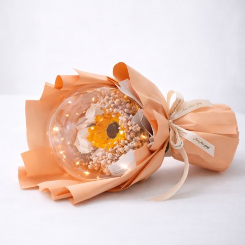 Bukiet zapachowych kwiatów mydlanych w torebce na prezent, kula, świecące LED - BUK14ZO