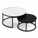 Zestaw okrągłych stolików kawowych 2w1 biało czarny marmur 60 i 80 cm STL14BCZ