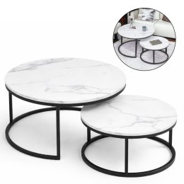 Zestaw okrągłych stolików kawowych 2w1 biały marmur 60 i 80 cm STL14