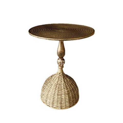 Stolik kawowy, pomocniczy, okrągły, ratanowy, wiklinowy, metalowy blat STL29