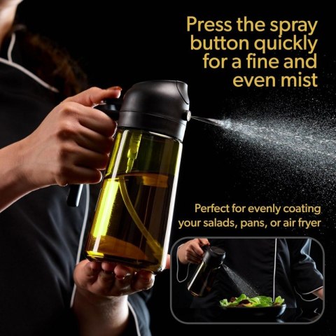 Butelka, spray do oliwy, oleju, dozownik, rozpylacz, zielony, zaciemniający 470ml POJ12