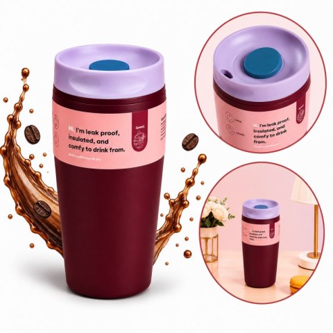 POJEMNY KUBEK TERMICZNY 340 ml TERMOS zamykany, bordowy CUP31