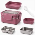 Śniadaniówka LUNCH BOX z widelcem, stal nierdzewna, 2 poziomy, ciemny róż PJM50CR