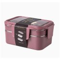 Śniadaniówka LUNCH BOX z widelcem, stal nierdzewna, 2 poziomy, ciemny róż PJM50CR