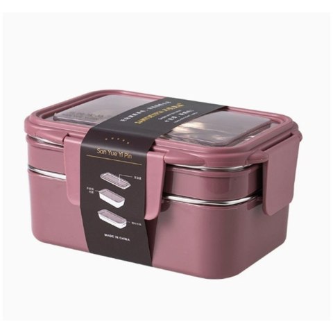Śniadaniówka LUNCH BOX z widelcem, stal nierdzewna, 2 poziomy, ciemny róż PJM50CR