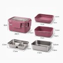 Śniadaniówka LUNCH BOX z widelcem, stal nierdzewna, 2 poziomy, ciemny róż PJM50CR