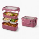 Śniadaniówka LUNCH BOX z widelcem, stal nierdzewna, 2 poziomy, ciemny róż PJM50CR