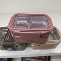 Śniadaniówka LUNCH BOX z widelcem, stal nierdzewna, 2 poziomy, ciemny róż PJM50CR