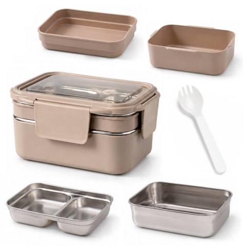 Śniadaniówka LUNCH BOX z widelcem, stal nierdzewna, 2 poziomy, kremowy PJM50K