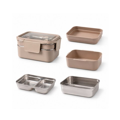 Śniadaniówka LUNCH BOX z widelcem, stal nierdzewna, 2 poziomy, kremowy PJM50K