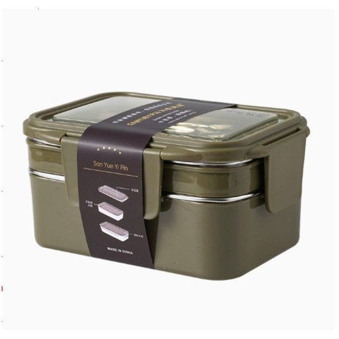 Śniadaniówka LUNCH BOX z widelcem, stal nierdzewna, 2 poziomy, zielony PJM50ZIE