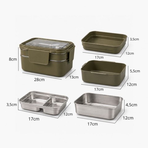Śniadaniówka LUNCH BOX z widelcem, stal nierdzewna, 2 poziomy, zielony PJM50ZIE