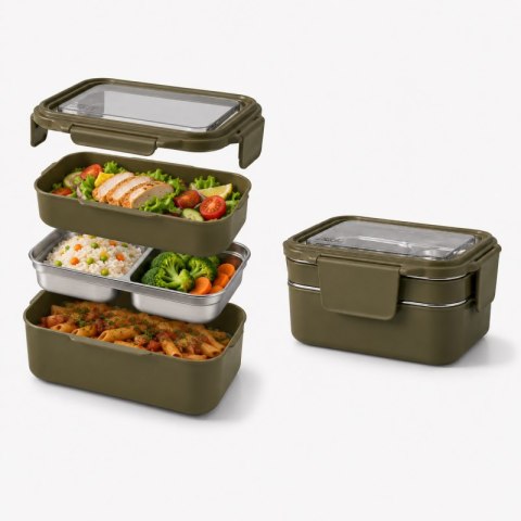 Śniadaniówka LUNCH BOX z widelcem, stal nierdzewna, 2 poziomy, zielony PJM50ZIE