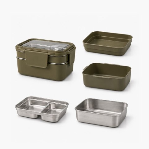 Śniadaniówka LUNCH BOX z widelcem, stal nierdzewna, 2 poziomy, zielony PJM50ZIE
