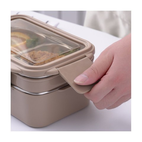 Śniadaniówka LUNCH BOX z widelcem, stal nierdzewna, 2 poziomy, zielony PJM50ZIE