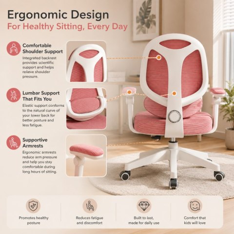 Fotel gamingowy, obrotowy do biurka dziecięcego KIDS LIGHT PINK KO53R