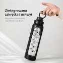 Butelka na wodę, sportowy bidon z miarką 1L czarny, transparentny z uchwytem BD70
